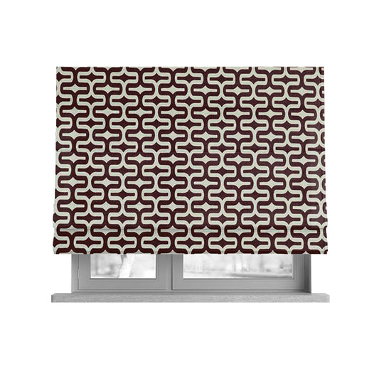 Maze Printed Velvet Modern Geometric Pattern In Red Burgundy Upholstery Fabric CTR-1025 - Roman Blinds