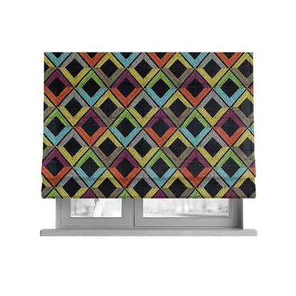 Sokoto Colourful Geometric Modern Furnishing Upholstery Fabric In Black CTR-1055 - Roman Blinds