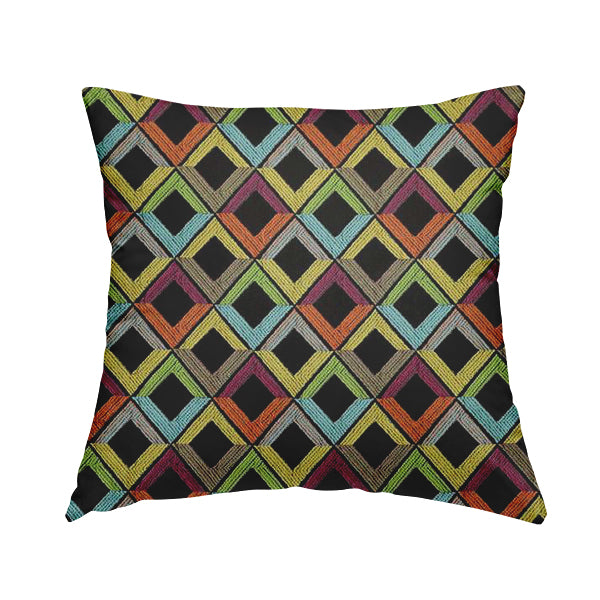 Sokoto Colourful Geometric Modern Furnishing Upholstery Fabric In Black CTR-1055 - Handmade Cushions