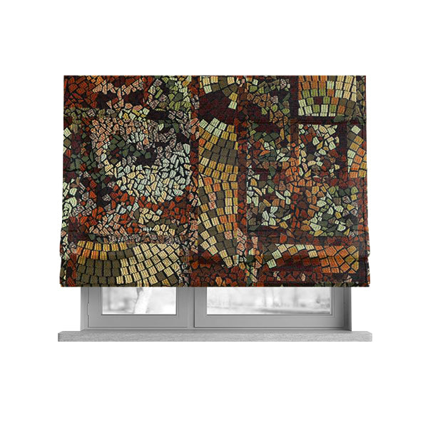 Pasha Stained Mosaic Pattern Multicolour Red Yellow Bronze Chenille Upholstery Furnishing Fabric CTR-1062 - Roman Blinds