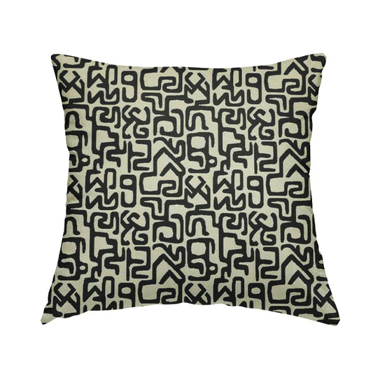 Serengeti Black White Reversible Ancient Geometric Pattern Furnishing Chenille Upholstery Fabric CTR-1065 - Handmade Cushions