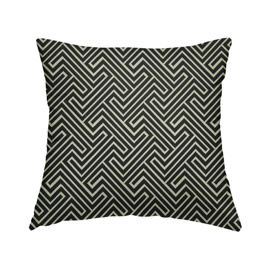 Serengeti Black White Reversible Geometric Maze Pattern Furnishing Chenille Upholstery Fabric CTR-1067 - Handmade Cushions