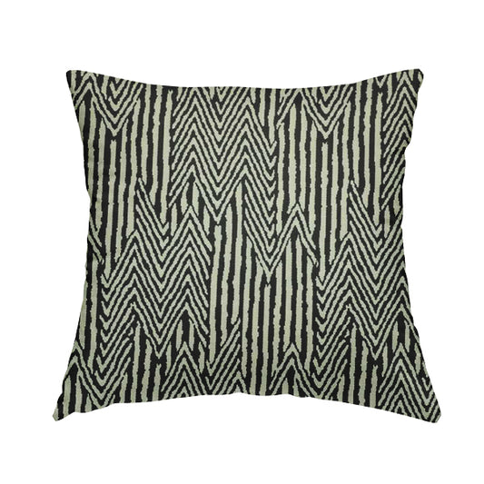 Serengeti Black White Reversible Tribal Stripe Pattern Furnishing Chenille Upholstery Fabric CTR-1069 - Handmade Cushions