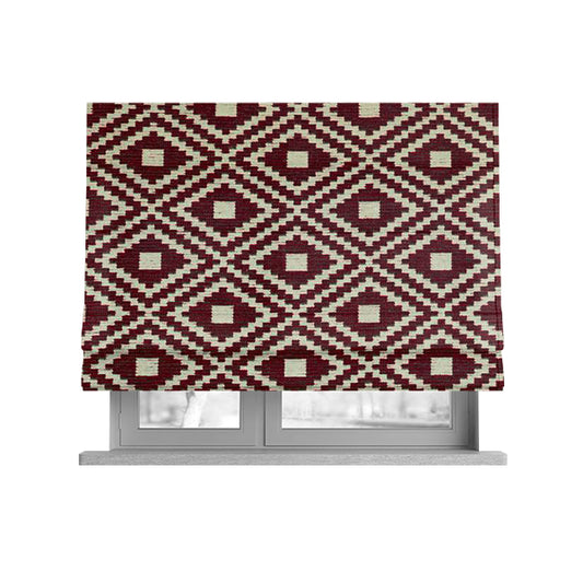 Jehan Star Kilim Pattern In Red Colour Furnishing Upholstery Fabric CTR-1073 - Roman Blinds