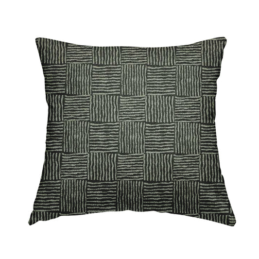 Noah Black Grey Colour Gingham Stripe Pattern Upholstery Fabrics CTR-1093 - Handmade Cushions