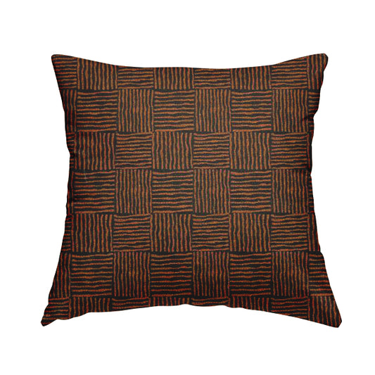 Noah Orange Colour Gingham Stripe Pattern Upholstery Fabrics CTR-1094 - Handmade Cushions