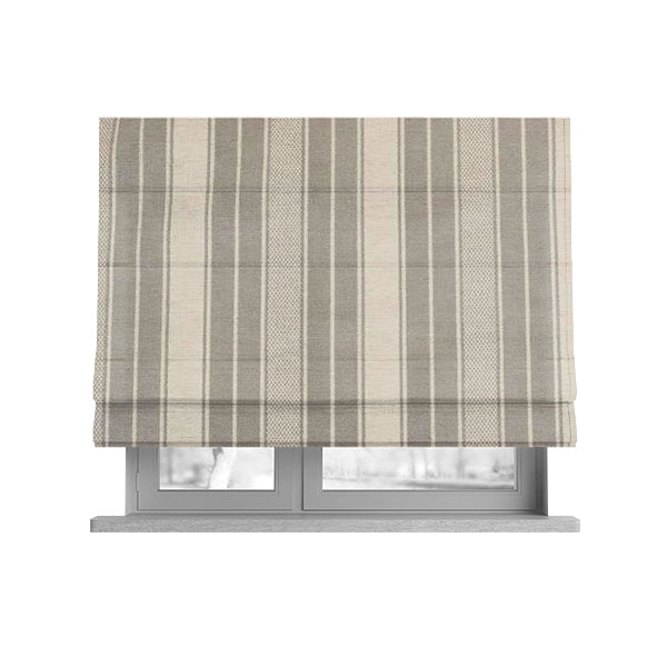 Bangalore Striped Pattern Chenille Material In White Silver Colour Upholstery Fabric CTR-1111 - Roman Blinds