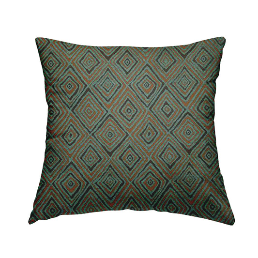 Manali Geometric Pattern Chenille Material In Blue Teal Orange Colour Upholstery Fabric CTR-1115 - Handmade Cushions