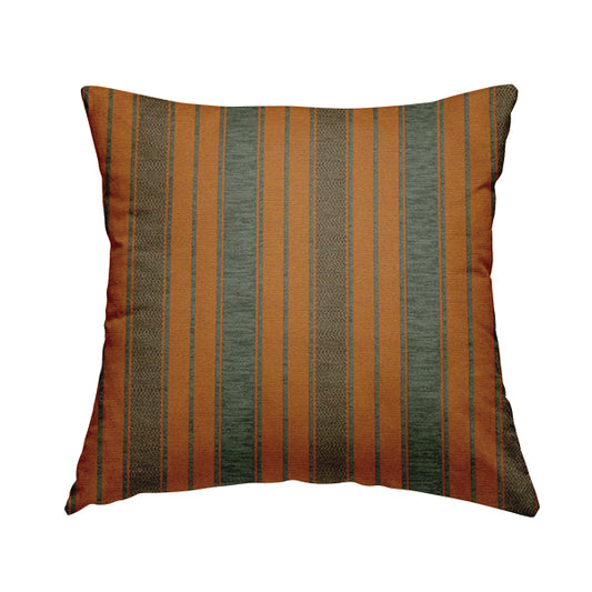 Bangalore Striped Pattern Chenille Material In Grey Orange Colour Upholstery Fabric CTR-1117 - Handmade Cushions