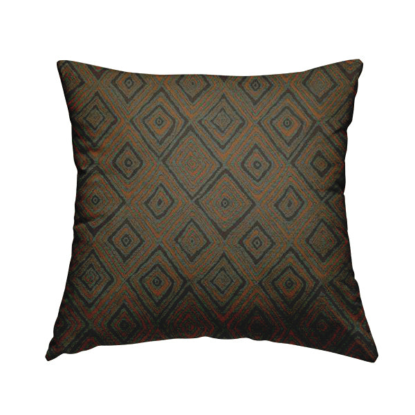 Manali Geometric Pattern Chenille Material In Grey Orange Colour Upholstery Fabric CTR-1118 - Handmade Cushions