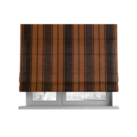 Bangalore Striped Pattern Chenille Material In Brown Orange Colour Upholstery Fabric CTR-1120 - Roman Blinds