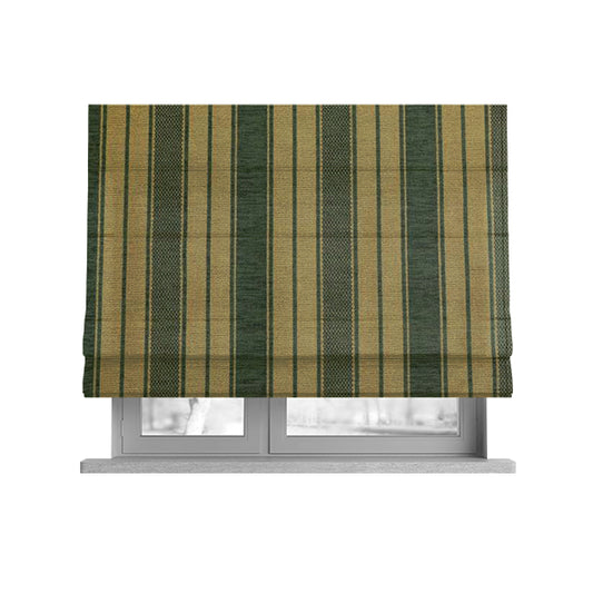 Bangalore Striped Pattern Chenille Material In Green Gold Colour Upholstery Fabric CTR-1123 - Roman Blinds
