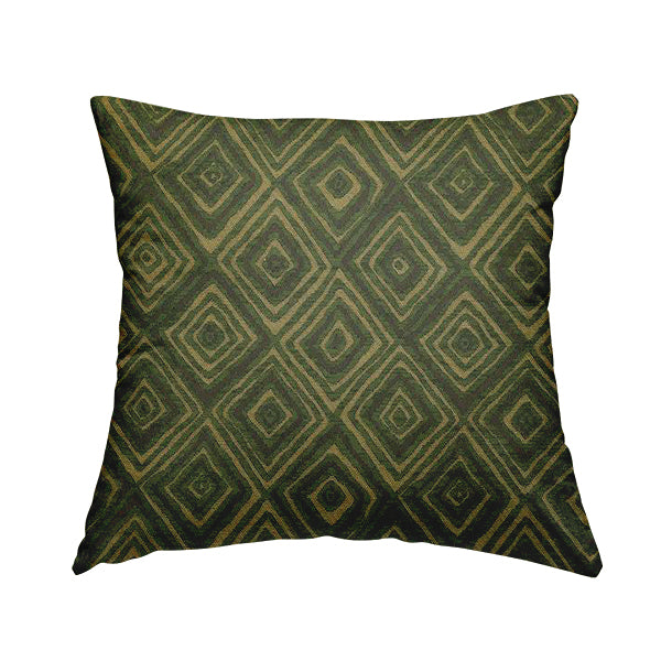 Manali Geometric Pattern Chenille Material In Green Gold Colour Upholstery Fabric CTR-1124 - Handmade Cushions