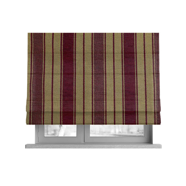 Bangalore Striped Pattern Chenille Material In Purple Gold Colour Upholstery Fabric CTR-1126 - Roman Blinds