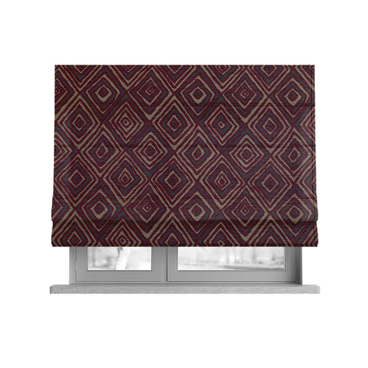 Manali Geometric Pattern Chenille Material In Purple Colour Upholstery Fabric CTR-1127 - Roman Blinds