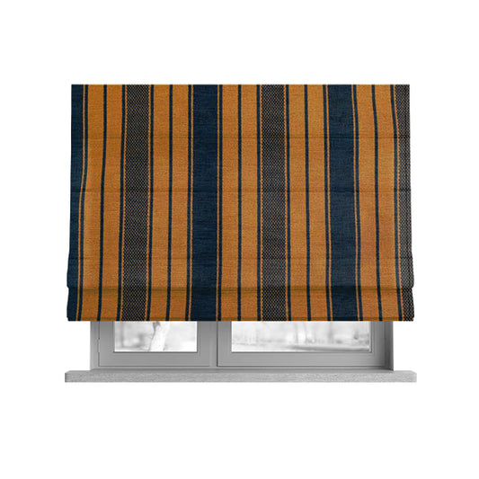 Bangalore Striped Pattern Chenille Material In Blue Orange Colour Upholstery Fabric CTR-1129 - Roman Blinds