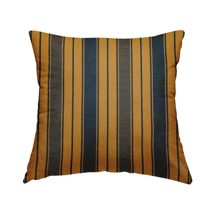 Bangalore Striped Pattern Chenille Material In Blue Orange Colour Upholstery Fabric CTR-1129 - Handmade Cushions