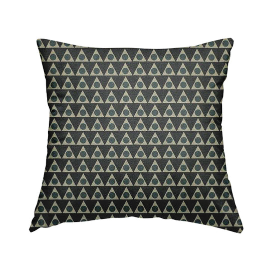 Dallas Geometric Pattern Printed Pattern On Linen Effect Chenille Material Blue Coloured Upholstery Fabric - Handmade Cushions