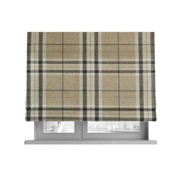 Barlow Tweed Textured Check Tartan Beige Furnishing Upholstery Fabric - Roman Blinds