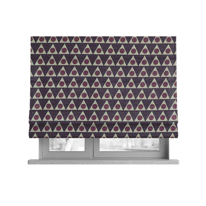 Dallas Geometric Pattern Printed Pattern On Linen Effect Chenille Material Purple Coloured Upholstery Fabric - Roman Blinds