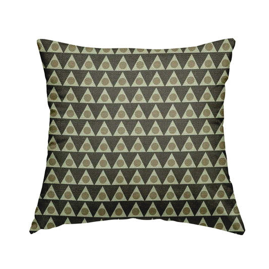 Dallas Geometric Pattern Printed Pattern On Linen Effect Chenille Material Brown Coloured Upholstery Fabric - Handmade Cushions