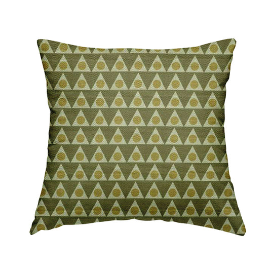 Dallas Geometric Pattern Printed Pattern On Linen Effect Chenille Material Green Coloured Upholstery Fabric - Handmade Cushions