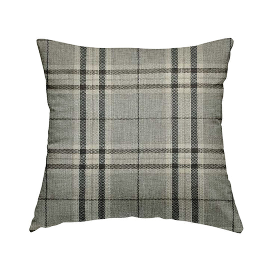 Barlow Tweed Textured Check Tartan Silver Grey Furnishing Upholstery Fabric - Handmade Cushions