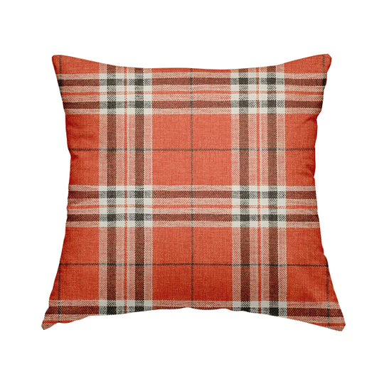 Barlow Tweed Textured Check Tartan Orange Furnishing Upholstery Fabric - Handmade Cushions