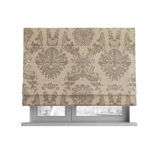 Detroit Printed Velvet Damask Pattern Soft Velour Beige Colour Upholstery Fabric - Roman Blinds