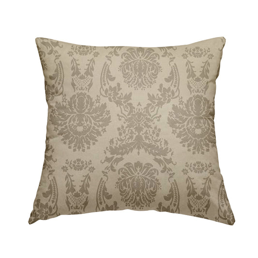 Detroit Printed Velvet Damask Pattern Soft Velour Beige Colour Upholstery Fabric - Handmade Cushions