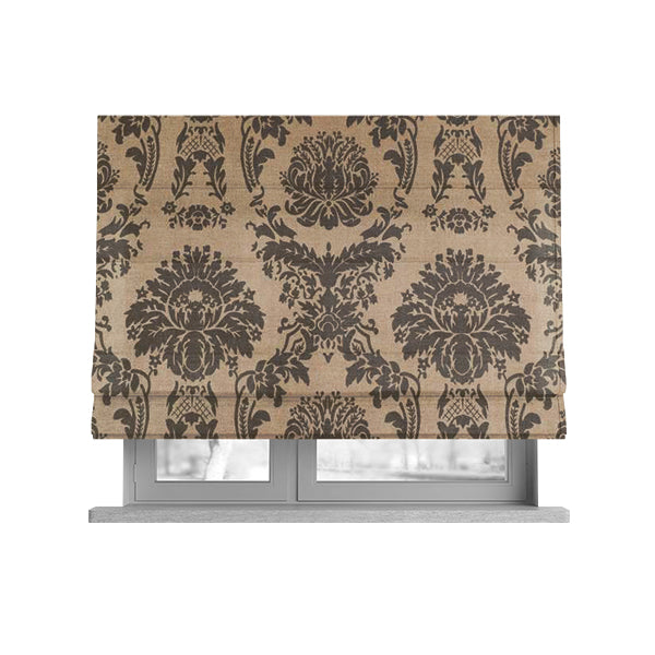 Detroit Printed Velvet Damask Pattern Soft Velour Brown Colour Upholstery Fabric - Roman Blinds