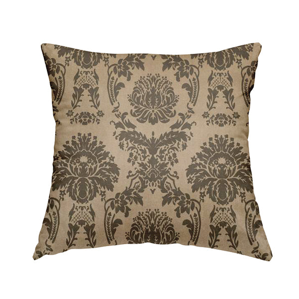 Detroit Printed Velvet Damask Pattern Soft Velour Brown Colour Upholstery Fabric - Handmade Cushions