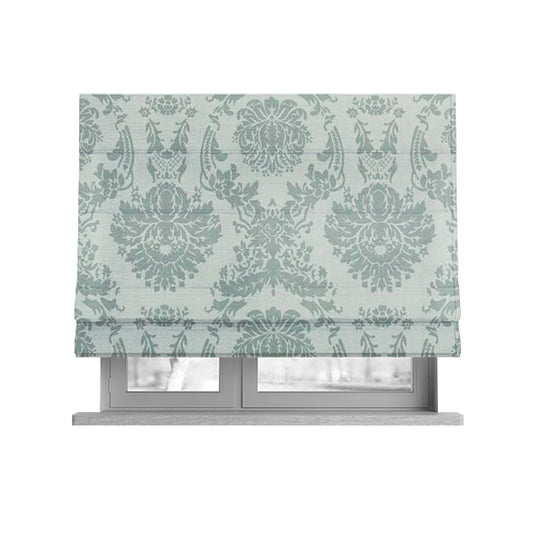 Detroit Printed Velvet Damask Pattern Soft Velour Silver Colour Upholstery Fabric - Roman Blinds