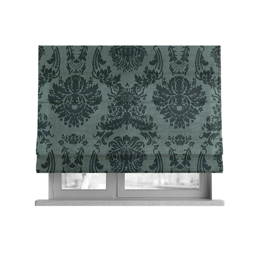 Detroit Printed Velvet Damask Pattern Soft Velour Grey Colour Upholstery Fabric - Roman Blinds