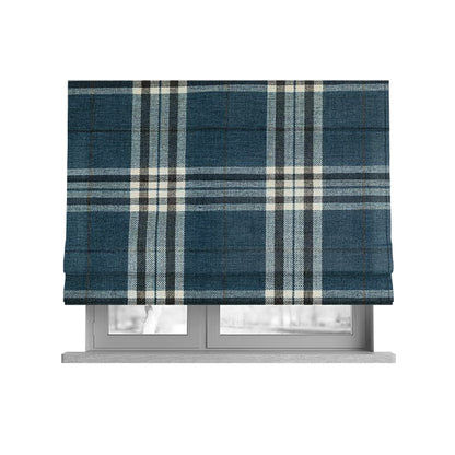 Barlow Tweed Textured Check Tartan Blue Furnishing Upholstery Fabric - Roman Blinds