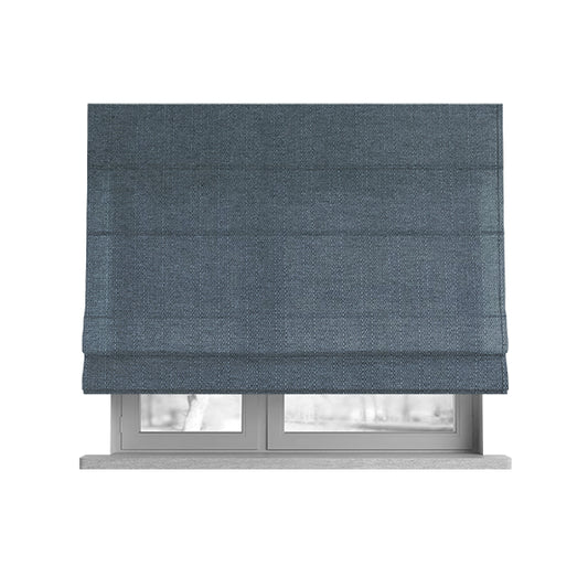 Devon Textured Woven Upholstery Chenille Fabric In Denim Blue Colour - Roman Blinds