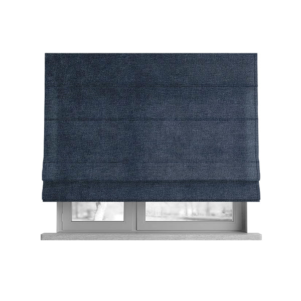 Earley Soft Matt Velvet Chenille Furnishing Upholstery Fabric In Denim Blue Colour - Roman Blinds