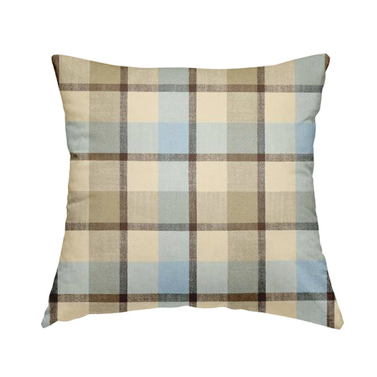 Falkirk Scottish Inspired Tartan Pattern In Chenille Material Upholstery Fabric Blue Brown Colour - Handmade Cushions