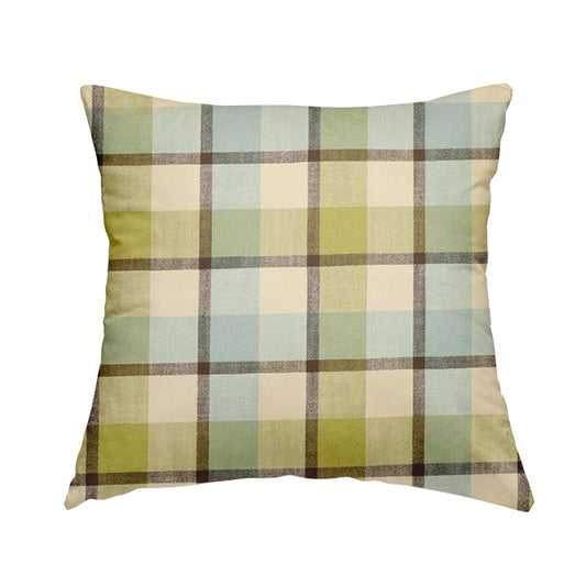 Falkirk Scottish Inspired Tartan Pattern In Chenille Material Upholstery Fabric Blue Green Colour - Handmade Cushions
