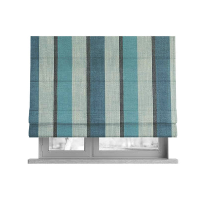 Falkirk Scottish Inspired Striped Pattern In Chenille Material Upholstery Fabric Navy Blue Colour - Roman Blinds