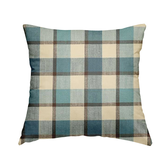 Falkirk Scottish Inspired Tartan Pattern In Chenille Material Upholstery Fabric Navy Blue Colour - Handmade Cushions