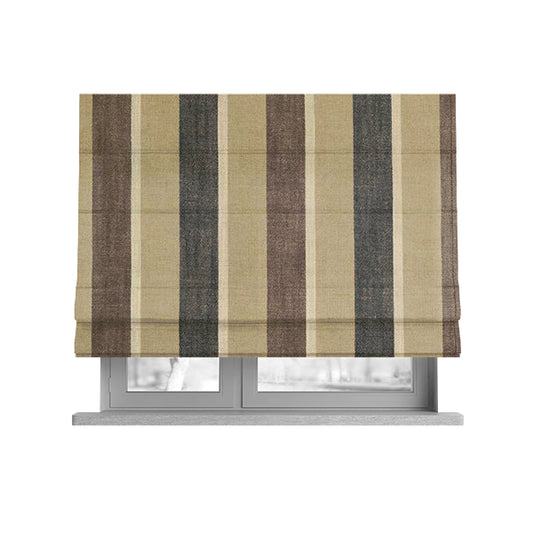 Falkirk Scottish Inspired Striped Pattern In Chenille Material Upholstery Fabric Black Brown Colour - Roman Blinds