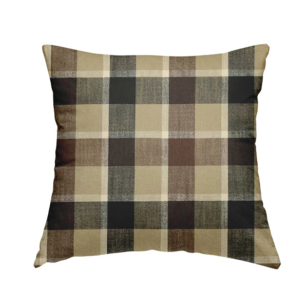 Falkirk Scottish Inspired Tartan Pattern In Chenille Material Upholstery Fabric Black Brown Colour - Handmade Cushions