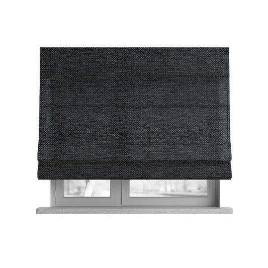 Beaumont Textured Hard Wearing Basket Weave Material Black Charcoal Coloured Furnishing Upholstery Fabric - Roman Blinds
