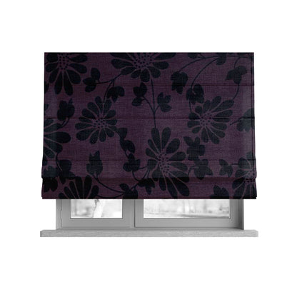 Fiona Embossed Floral Pattern Chenille Purple Colour Upholstery Furnishing Fabric - Roman Blinds