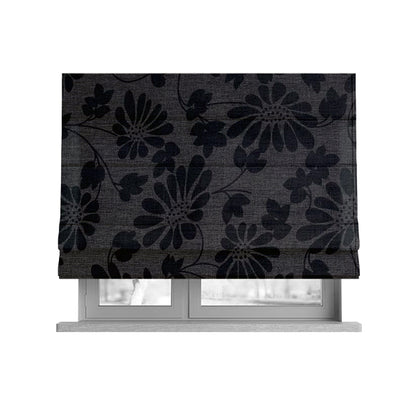 Fiona Embossed Floral Pattern Chenille Grey Colour Upholstery Furnishing Fabric - Roman Blinds