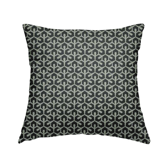 Foxe Small Scale Geometric Pattern Printed Velveteen Black Grey Colour Upholstery Curtains Fabric - Handmade Cushions