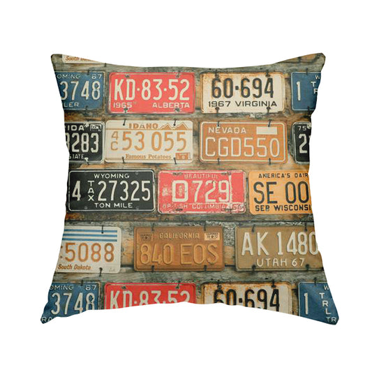 Freeway US Car License Number Plate Inspired Pattern Rust Colour Printed Chenille Upholstery Fabric - Handmade Cushions