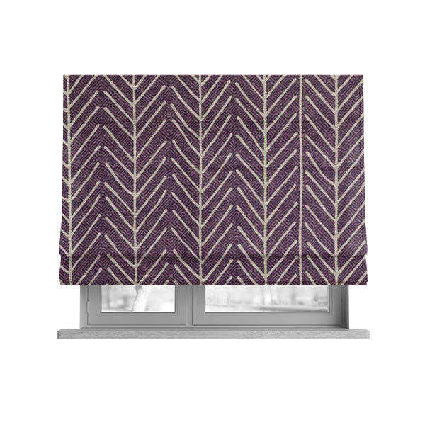 Frisco Stem Pattern Printed On Linen Effect Chenille Material Purple Coloured Furnishing Fabrics - Roman Blinds