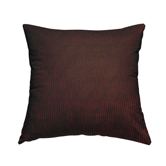 Hakkaido Geometric Pattern Velvet Fabric In Orange Brown Colour - Handmade Cushions